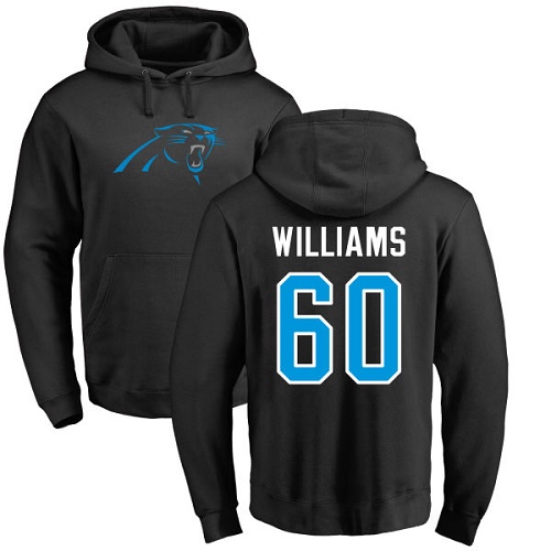 Carolina Panthers Men Black Daryl Williams Name and Number Logo NFL Football #60 Pullover Hoodie Sweatshirts